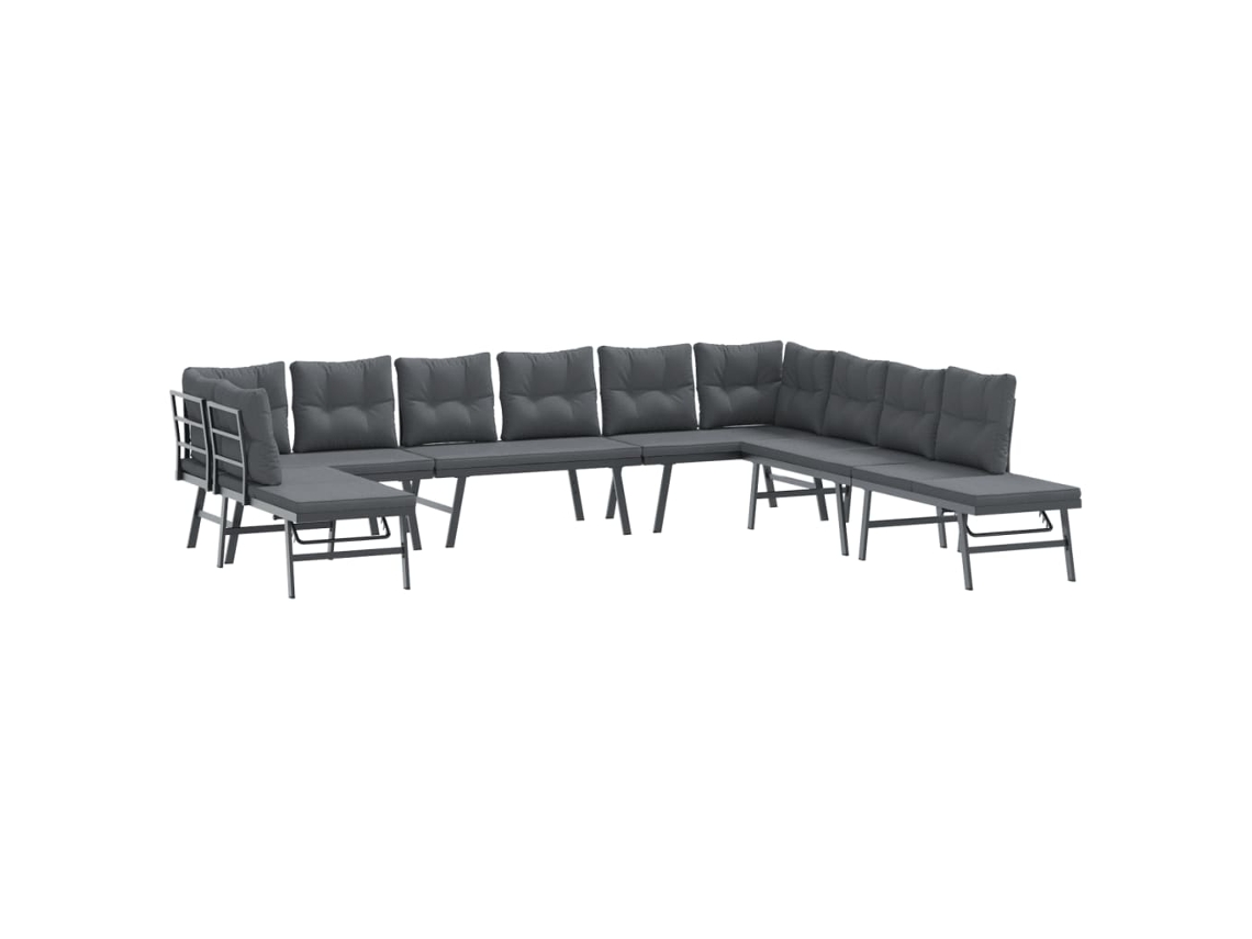 7 Pcs Bancos de Jardim com Almofadões Aço Revestido a Pó Preto MAISON EXCLUSIVE