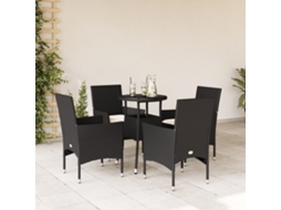 Vidaxl 5 Pcs Conjunto Jantar Jardim C/ Almofadões Vime Pe/vidro Preto