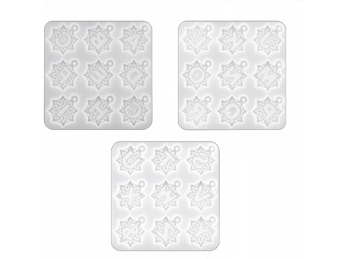 Conjunto de 3 Moldes de Resina Epóxi com 26 Letras para Chaveiros e Ímãs. SFUSHOS