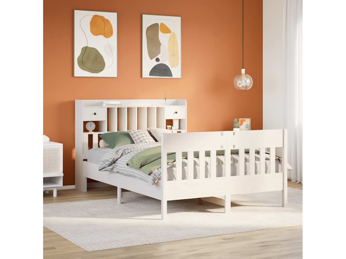 Vidaxl Cama Sem Colchão 140x200 Cm Madeira De Pinho Maciça Branco