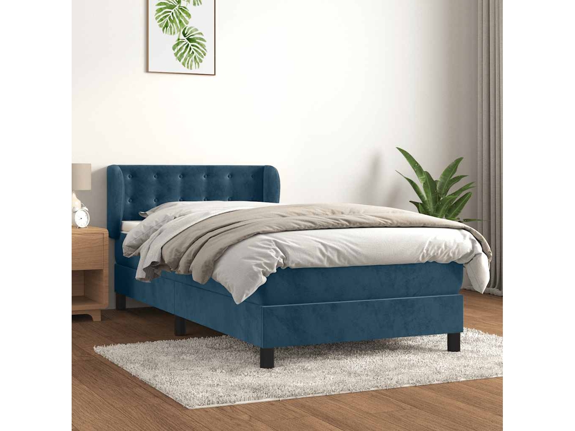 Vidaxl Cama Com Molas/colchão 80x200 Cm Veludo Azul-escuro