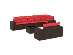 Conjunto de Sofá de Jardim com 9 Peças e Almofadas em Rattan Sintético Marrom MAISON EXCLUSIVE