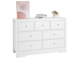 Cômoda Com 7 Gavetas 40 X 119,9 X 81,3 Cm Com Portas Deslizantes, Branca Vevor