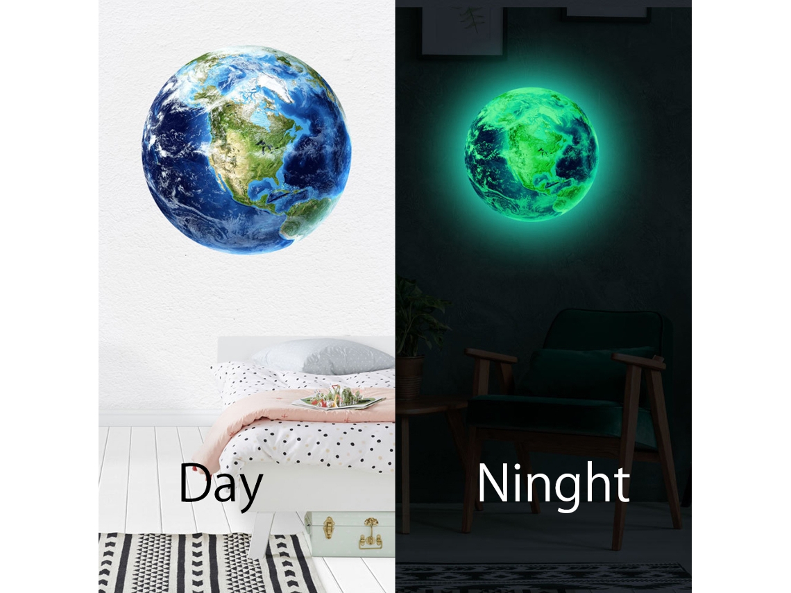 Adesivo Luminoso Terra 30cm Diy Parede Escuro Decoração Quarto Crianças S/MARCA