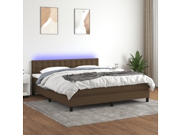 Vidaxl Cama Box Spring C/ Colchão/led 180x200cm Tecido Castanho-escuro