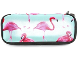 Estojo grande para lápis com estampa de aquário e flamingos, organizador e item essencial para escola, mesa e adultos.