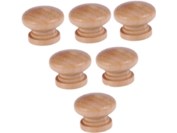 Conjunto De 6 Puxadores Madeira Em Formato Cogumelo Para Armários, Com Furo Único E Design Elegante