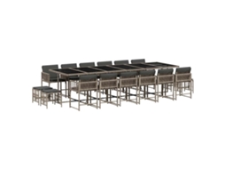 Conjunto de Jantar 17 Pcs para Jardim com Almofadões Vime Pe Cinzento MAISON EXCLUSIVE (17 pcs)