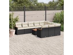 11 Pcs Conjunto Sofás De Jardim C/ Almofadões Vime Pe Preto Dkd Home Decor