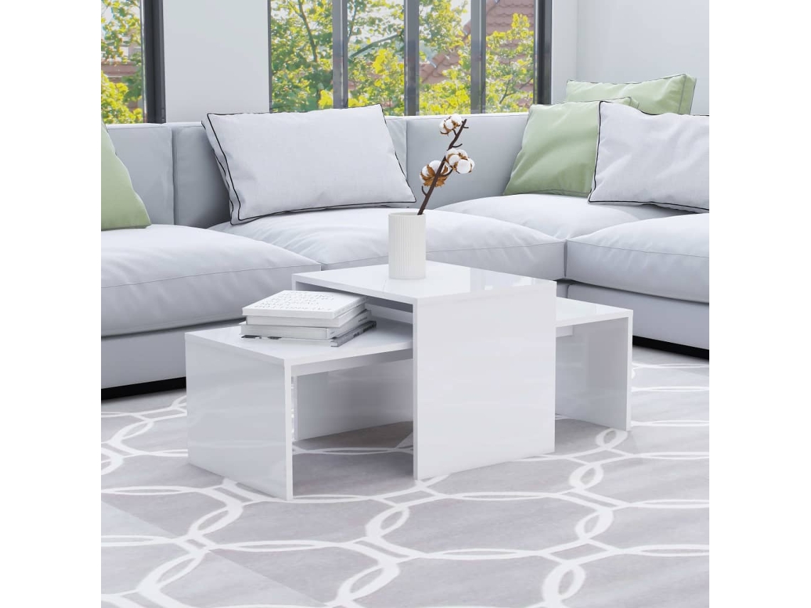 Vidaxl Conjunto Mesas Centro 100x48x40cm Contrapla. Branco Brilhante