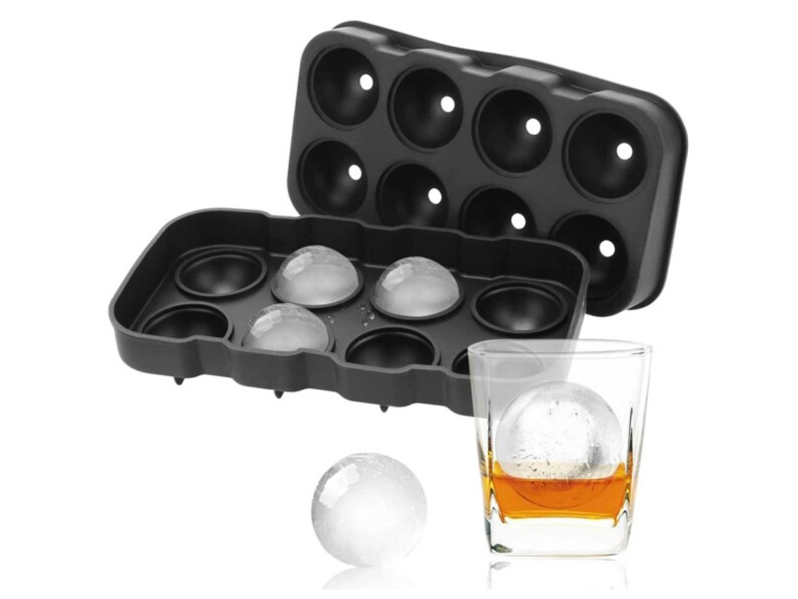 Forma De Gelo Grande Silicone, Permite Fazer 8 Bolas De Gelo Redondas, Preta