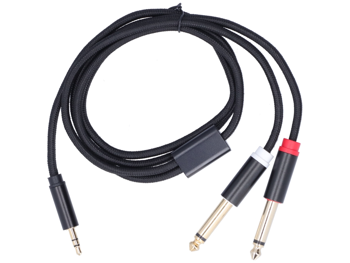 Aetheria cabo Adaptador Áudio 3.5mm Macho para Dual 6.35mm Malha Tecida de Algodão 1m