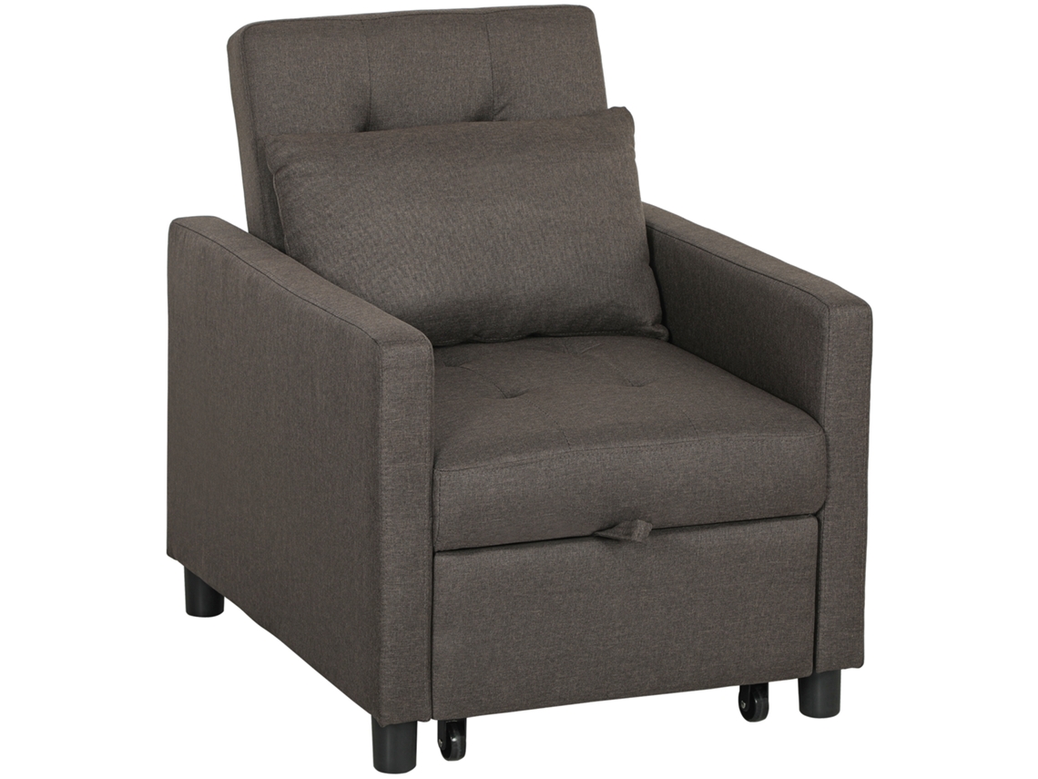 Sofá Cama Individual Poltrona Com 4 Rodas Encosto Reclinável Almofada Extra E Assento Acolchoado 69x82,5x84 Cm Cinzento