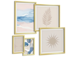 Conjunto De Pinturas Montanhas, Cachoeira, Pássaros, Flores Moldura Dourada Pinturas De Quarto Espelharte (conjunto De 5 Imagens)