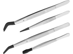 Conjunto de 4 pinças antiderrapantes em aço inoxidável para extensões Selos, Moedas e Cilios, ideais para o trabalho.