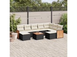 Vidaxl 10 Pcs Conjunto Sofás de Jardim C/ Almofadões Vime Pe Preto