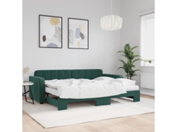 Sofá cama con cajón y colchones de 80x200cm, terciopelo verde oscuro