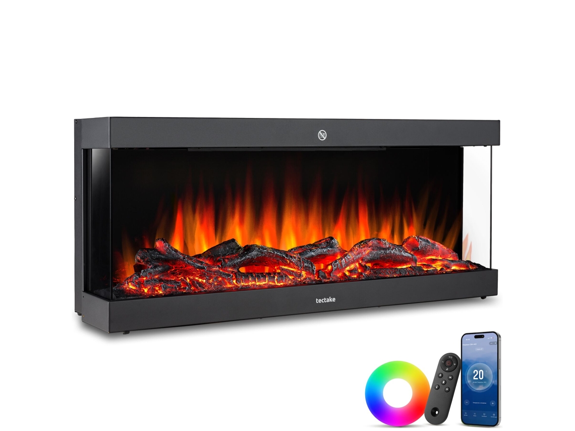 Tectake Lareira Elétrica De Parede Luciano Decorativa E Aquecedor Com Controlo Remoto, Preto