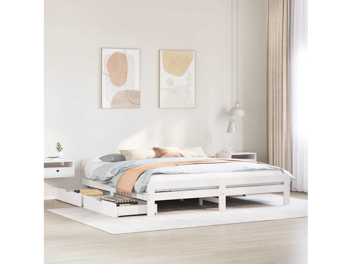 Cama Sem Colchão 180x200 Cm Madeira De Pinho Maciça Branco