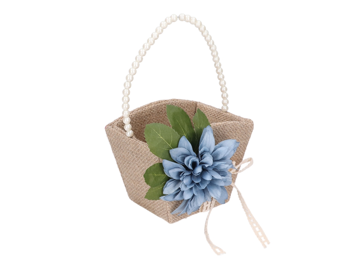 Cesta De Flores Rustica Com Cabo De Pérola Leve E Portátil Para Casamentos