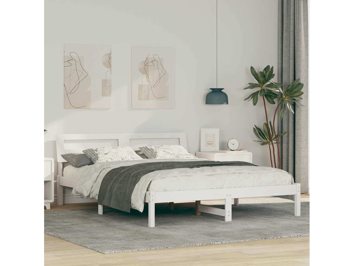 Vidaxl Estrutura da Cama com Cabeceira Branco 160 X 200 Cm