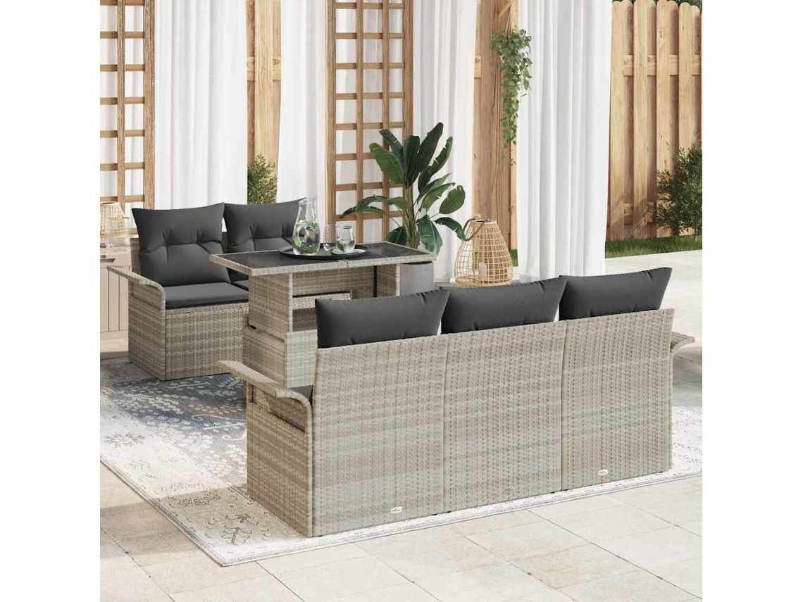 Vidaxl Conjunto De Sofá De Jardim Com Almofada 6 Pcs Cinzento-claro