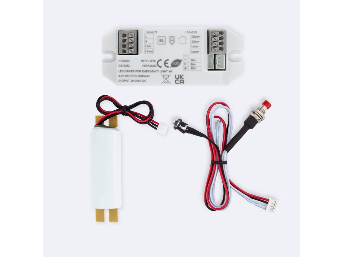 Driver com Bateria para Luminárias Led de Emergência 20-200V Dc 3W LEDKIA .