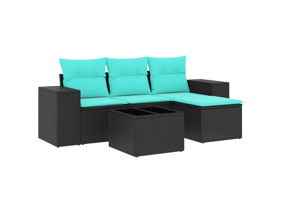 Conjunto de Sofá de Jardim de 5 Peças com Almofadas em Rattan Sintético Preto MAISON EXCLUSIVE