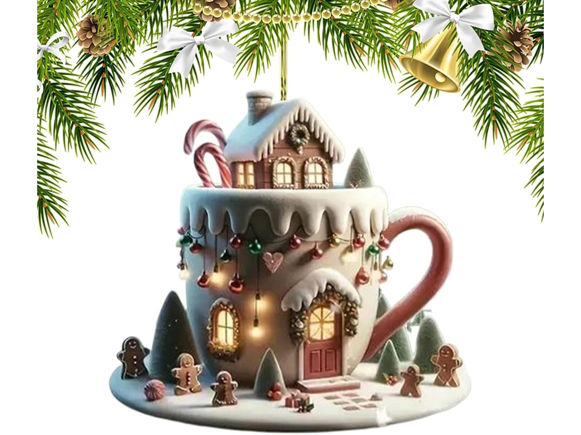 Decoração Natal Formato Caneca Enfeites Árvore Decorações Festivas Pingente Festivo 2d Acrílico Ambientes GOKOCO