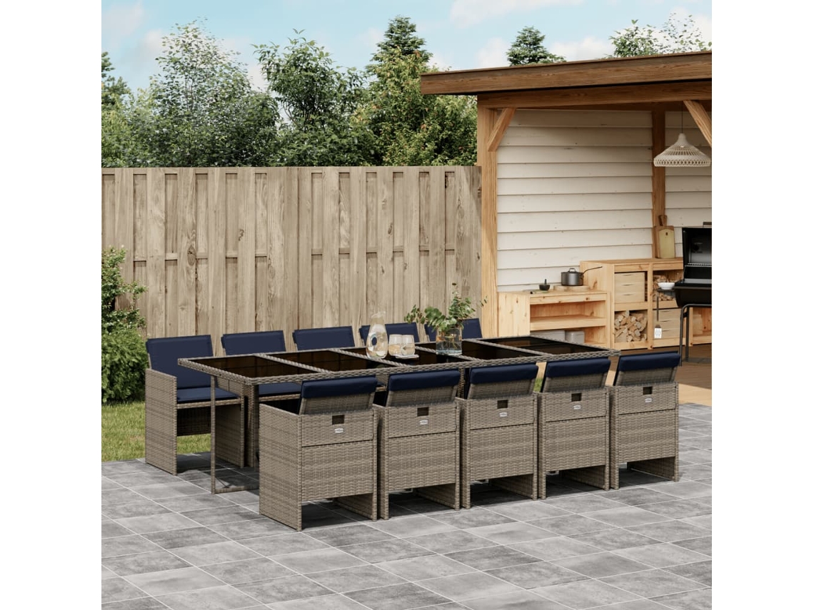 Vidaxl Conjunto De Jantar Para Jardim Com 11 Peças E Almofadas, Em Rattan Sintético Cinza
