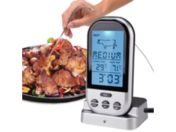 Termômetro Digital Sem Fio Para Forno, Carne, Churrasco E Grelha, Com Sonda Temporizador, Alarme, Cor Prata . Aquaforge (1 Unidade)
