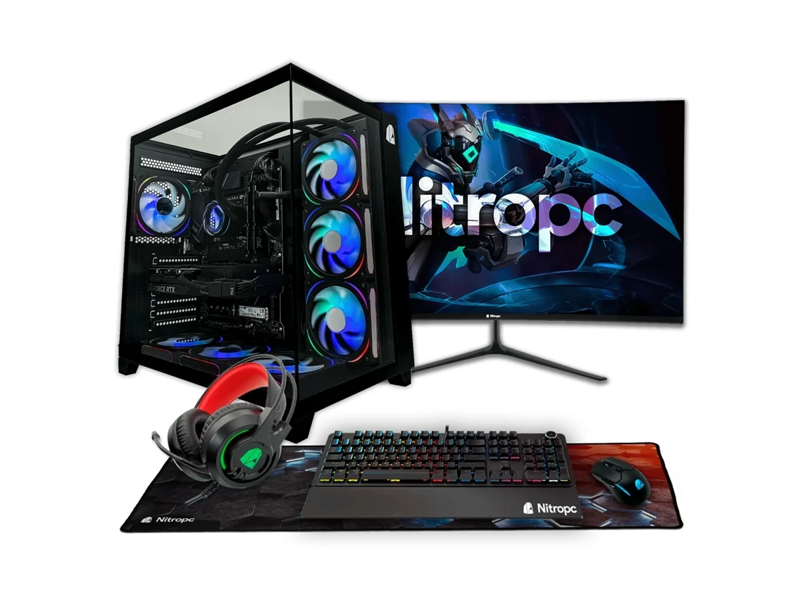 PC Gaming Nitropc Pack Extremo – AMD Ryzen 7 7700X, GeForce RTX 5060 Ti 16GB, 32GB DDR5, 1TB M2, Win11 Pro, Acessórios + monitor 27" QHD 180Hz