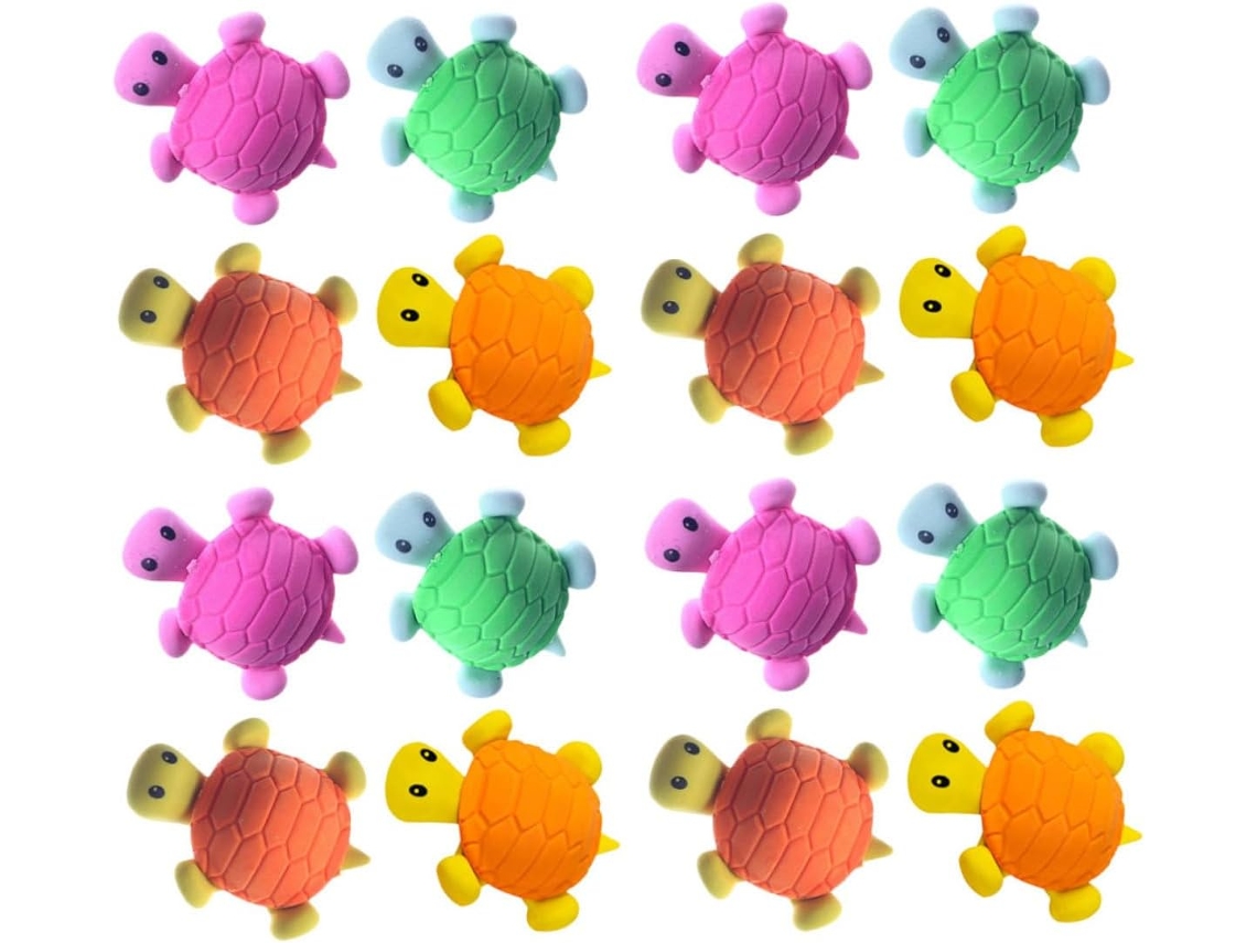 Conjunto de 16 Mini Borrachas Coloridas em Formato de Tartaruga para Meninos e Meninas, 16 M CHABERLU