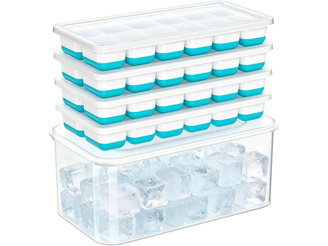 Forma De Gelo Com Tampa, Pacote Com 4 Unidades, 48​​ Cubos, Forma De Silicone Empilhável Com Caixa Armazenamento, Livre De Bpa, 19 X 7, 5 X 2, 5 Cm
