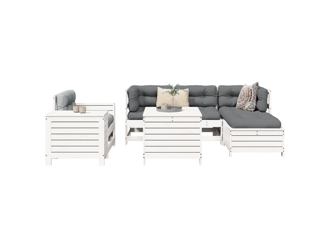 Conjunto de Sofás 7 Peças Jardim Pinho Maciço Branco Dkd Home Decor