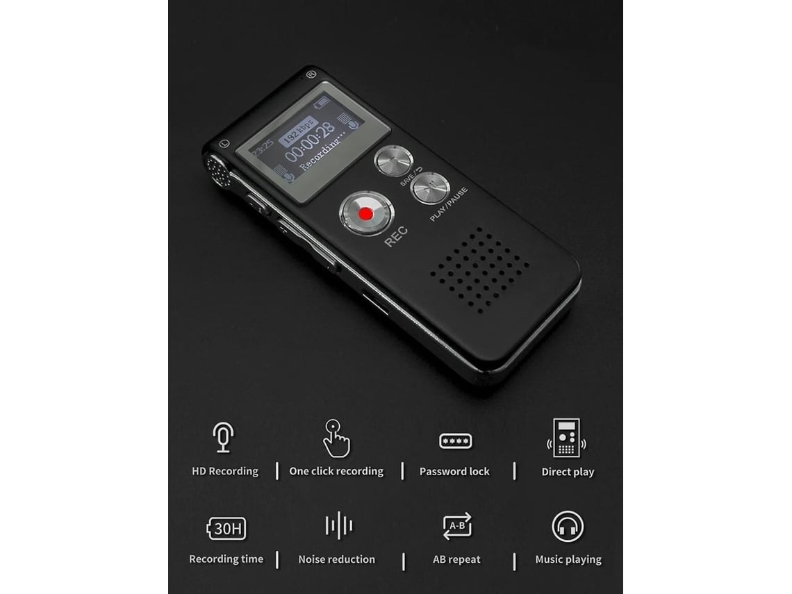 Lurelia Gravador De Voz Digital 8gb Com Usb Recarregável, Redução De Ruído, Reprodução Mp3 Para Palestras, Entrevistas, Conferências - Preto