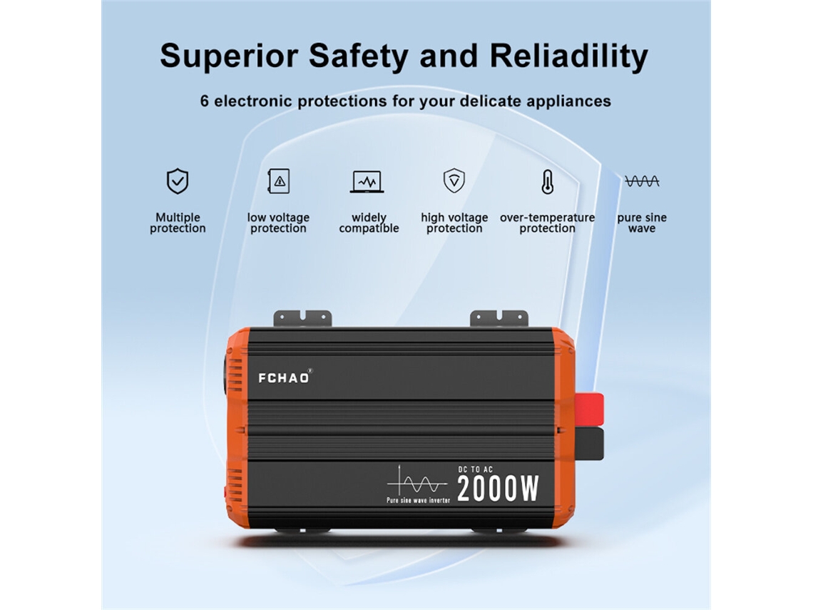 Dc12vfchao Inversor Energia Solar Dc12v Ac220v 2000w Pico 4000w Onda Senoidal Pura Controle Remoto Doméstico Trailers Camping Pst-2000w