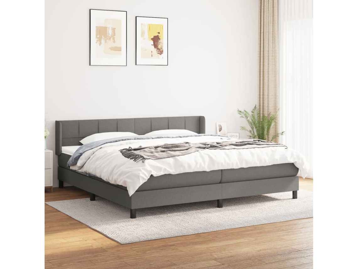 Vidaxl Cama Com Molas/colchão 200x200 Cm Tecido Cinzento-escuro