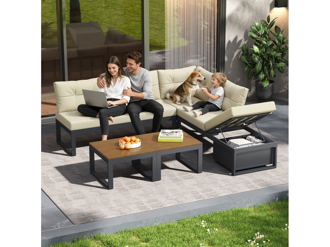 Conjunto Móveis Jardim Encosto Ajustável Reclinável Bege VELTRIX