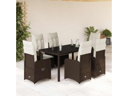 Vidaxl 7 Pcs Conjunto Bistrô De Jardim C/ Almofadões Vime Pe Castanho