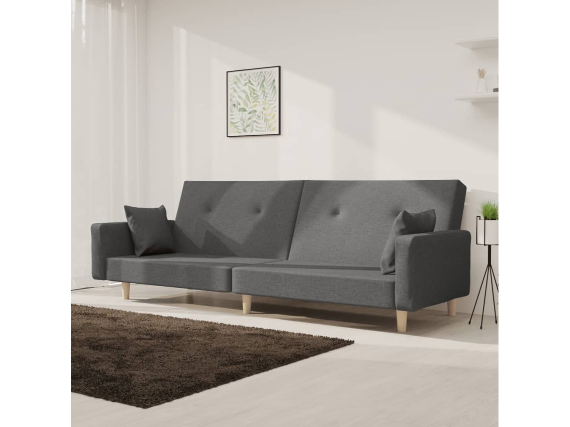 Vidaxl Sofá-cama 2 Lugares Com Duas Almofadas Tecido Cinzento-claro