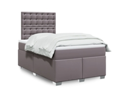 Vidaxl Cama Com Molas/colchão 120x200 Cm Couro Artificial Cinzento