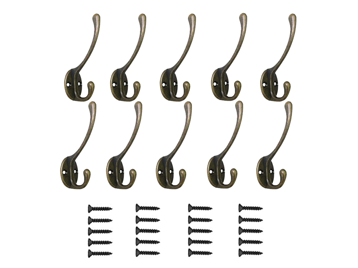 Conjunto De 10 Ganchos De Parede Com Haste Flexível, Ganchos Duplos Para Casacos, Cabide De Metal Com Parafusos Para Casacos