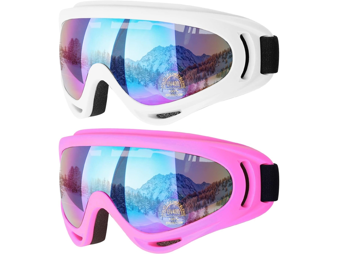 Pacote com 2 Óculos de Esqui e Óculos de Motocicleta Branco/rosa, Snowboard BRILVIBERA