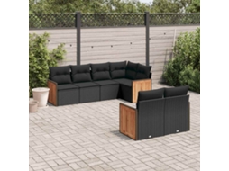 Vidaxl 7 Pcs Conjunto De Sofás P/ Jardim C/ Almofadões Vime Pe Preto