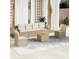 Vidaxl 7 Pcs Conjunto De Sofás P/ Jardim Com Almofadões Vime Pe Bege