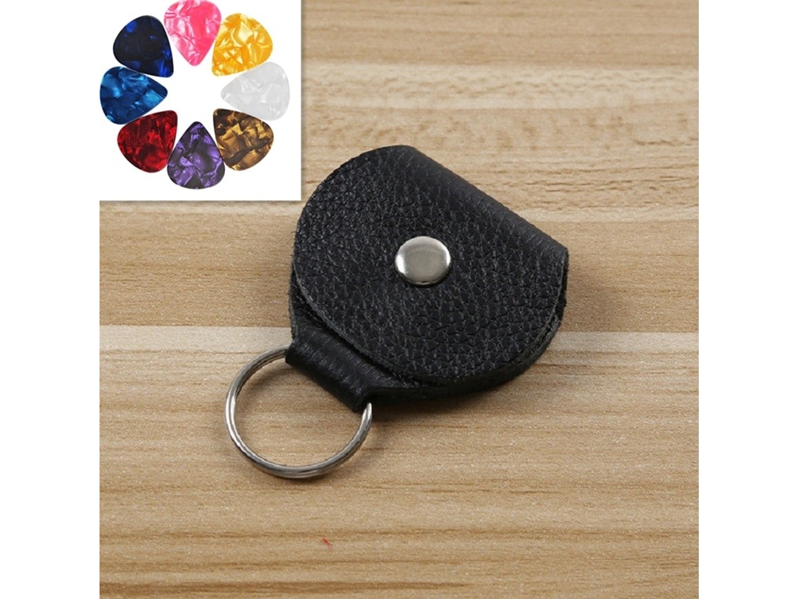 Saco de Couro Genuíno para Palhetas de Guitarra com Chaveiro 10 Peças Preto HALINUIA