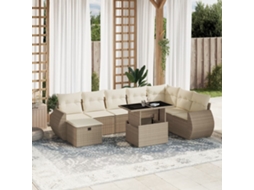 Vidaxl 9 Pcs Conjunto De Sofás P/ Jardim Com Almofadões Vime Pe Bege