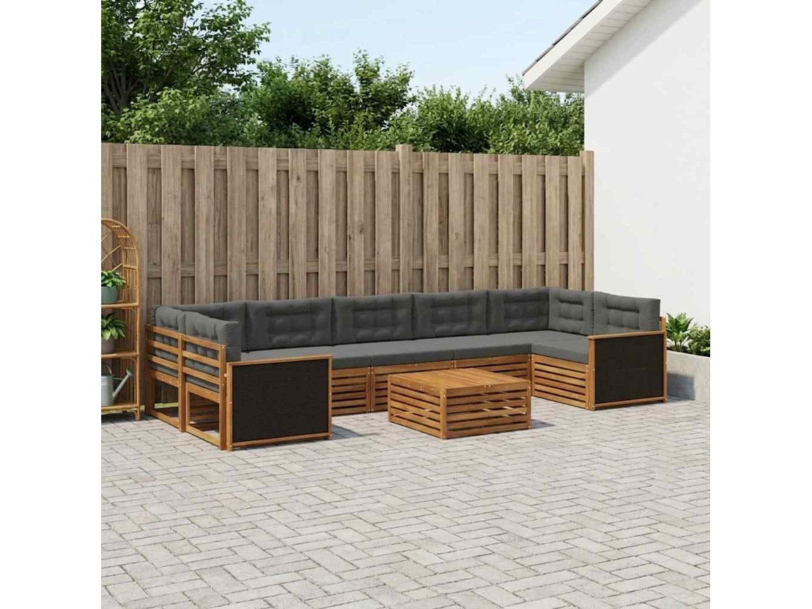 Vidaxl Conjunto De Sofás Para Exterior 8 Pcs Natural E Antracite