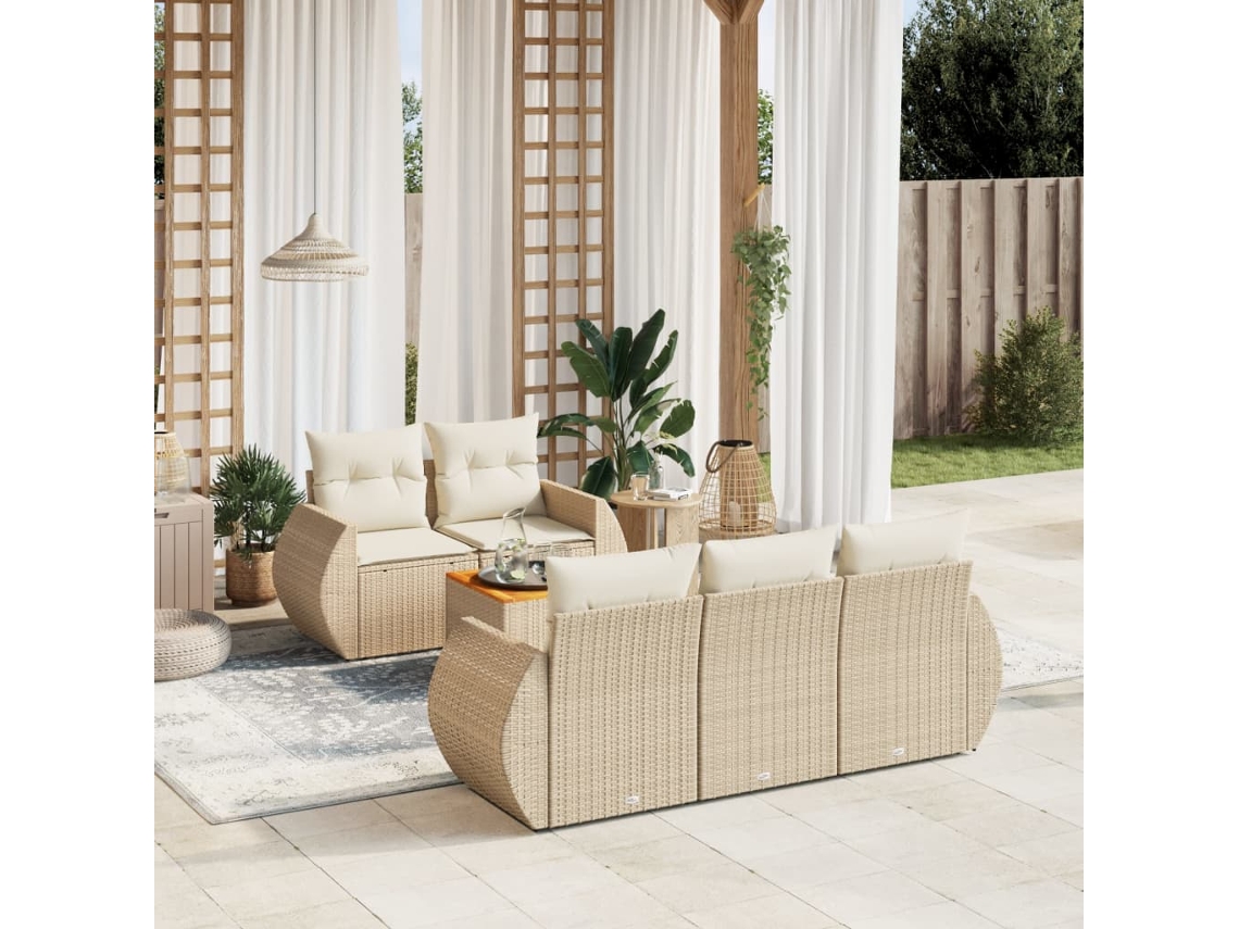 Vidaxl 6 Pcs Conjunto De Sofás P/ Jardim Com Almofadões Vime Pe Bege